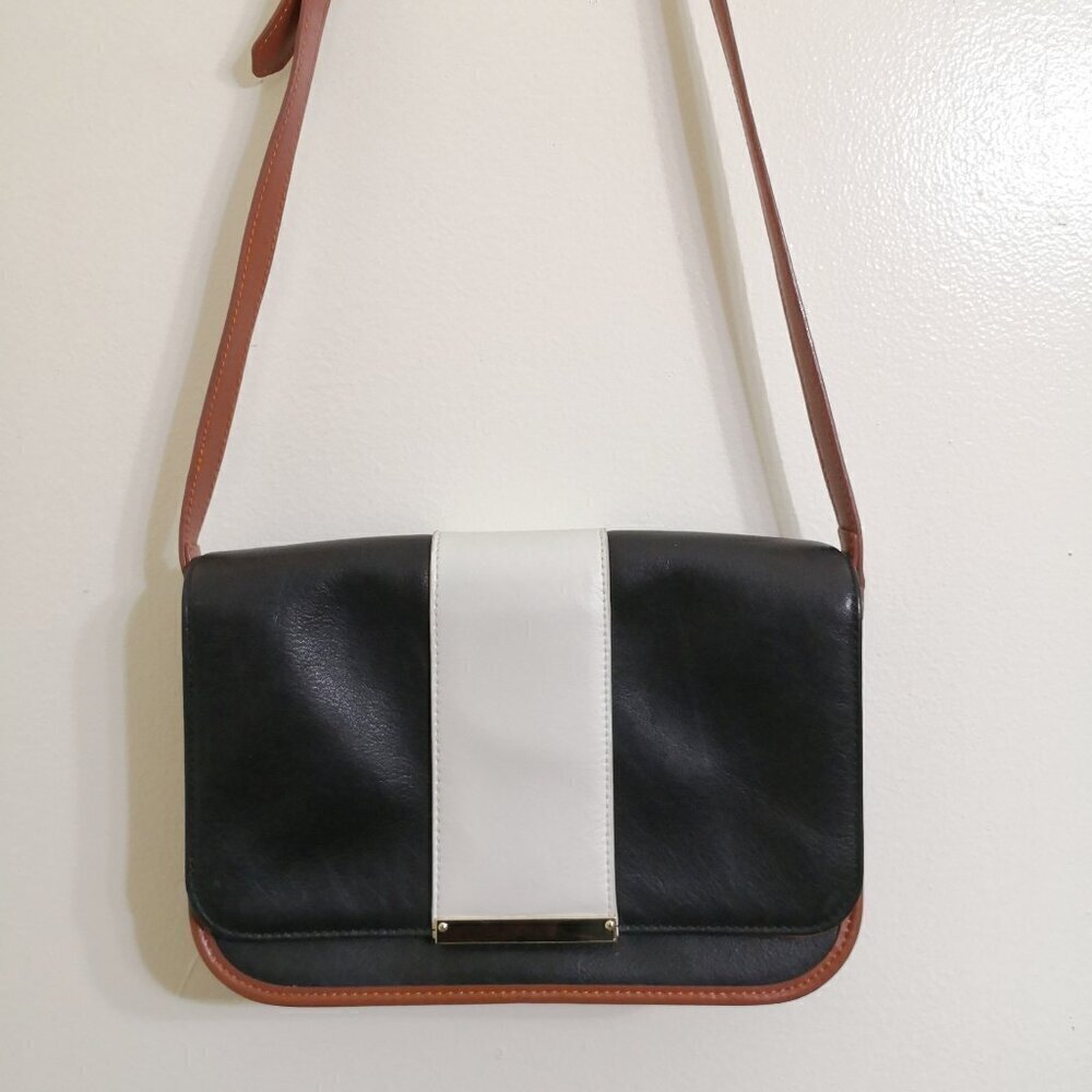 Talbots Leather Shoulder Bag Black/White 10.5"x7 1/4"x2.5"